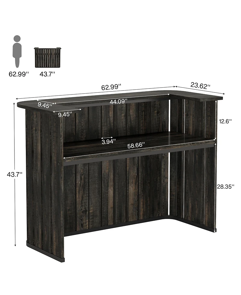 Tribesigns 63-Inch Home Bar Unit, Farmhouse Liquor Bar Table with Storage Shelves, 2-Tier Wine Bar Cabinet Mini Bar Table