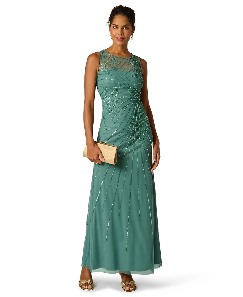 Adrianna Papell Women's Crewneck Beaded Maxi Dress