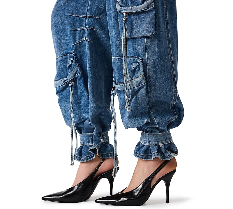 Steve Madden Women's Duo Denim Cotton Cargo Pants