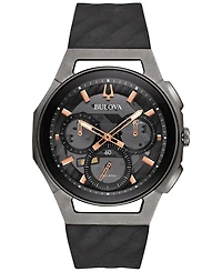 Bulova Men's Chronograph Curv Black Rubber Strap Watch 44mm 98A162