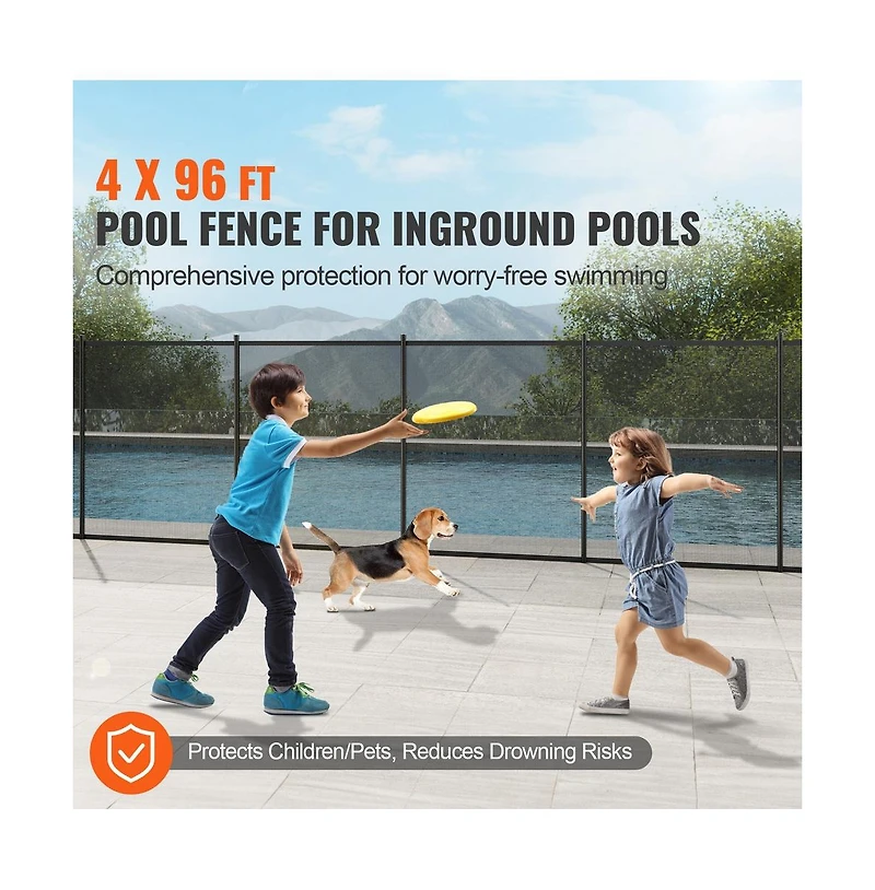 Sugift 96 Ft Removable Inground Pool Fence with 340gms Teslin Pvc Mesh
