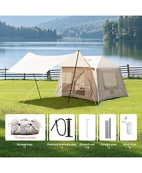 ECHTPeak 5.72m Inflatable Camping Tent, Easy Setup 4 Season Windproof Glamping Tent with Mesh Windows and Pump, Outdoor Cotton Tent