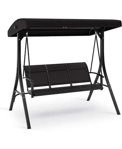 gaomon Outdoor Porch Hanging Chairs, 3-Seat Patio Swing Chair with Adjustable Canopy and Armrests, Swing Bench, Breathable Fabric Seat & Backrest
