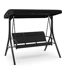 gaomon Outdoor Porch Hanging Chairs, 3-Seat Patio Swing Chair with Adjustable Canopy and Armrests, Swing Bench, Breathable Fabric Seat & Backrest
