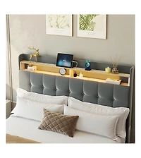 gaomon Bed Frame with Headboard and 2 Storage Drawers, Upholstered Bed Frame with Led Light, Modern Soft Bed with Charging Socket and Usb