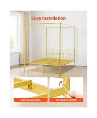 Sugift Canopy Bed Frame Metal Four Poster with Minimalist Headboard