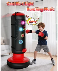 HopeRock Punching Bag for Kids, Boxing Set with Scoring, Light, Music, 4 Game Modes, Inflatable Boxing Bag with Gloves