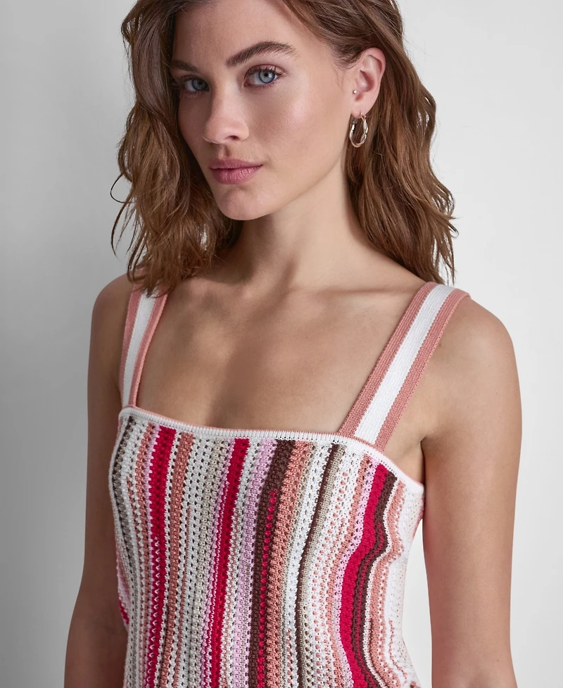 Dkny Jeans Women's Striped Pointelle Stitch Bandeau Knit Cotton Tank Top