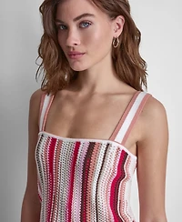 Dkny Jeans Women's Striped Pointelle Stitch Bandeau Knit Cotton Tank Top