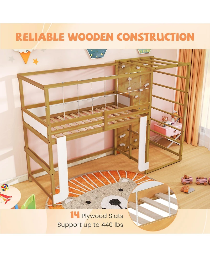 Slickblue Wooden Loft Bed with Climbing Ladder Jungle Gym Design