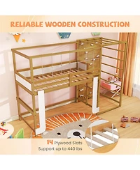 Slickblue Wooden Loft Bed with Climbing Ladder Jungle Gym Design