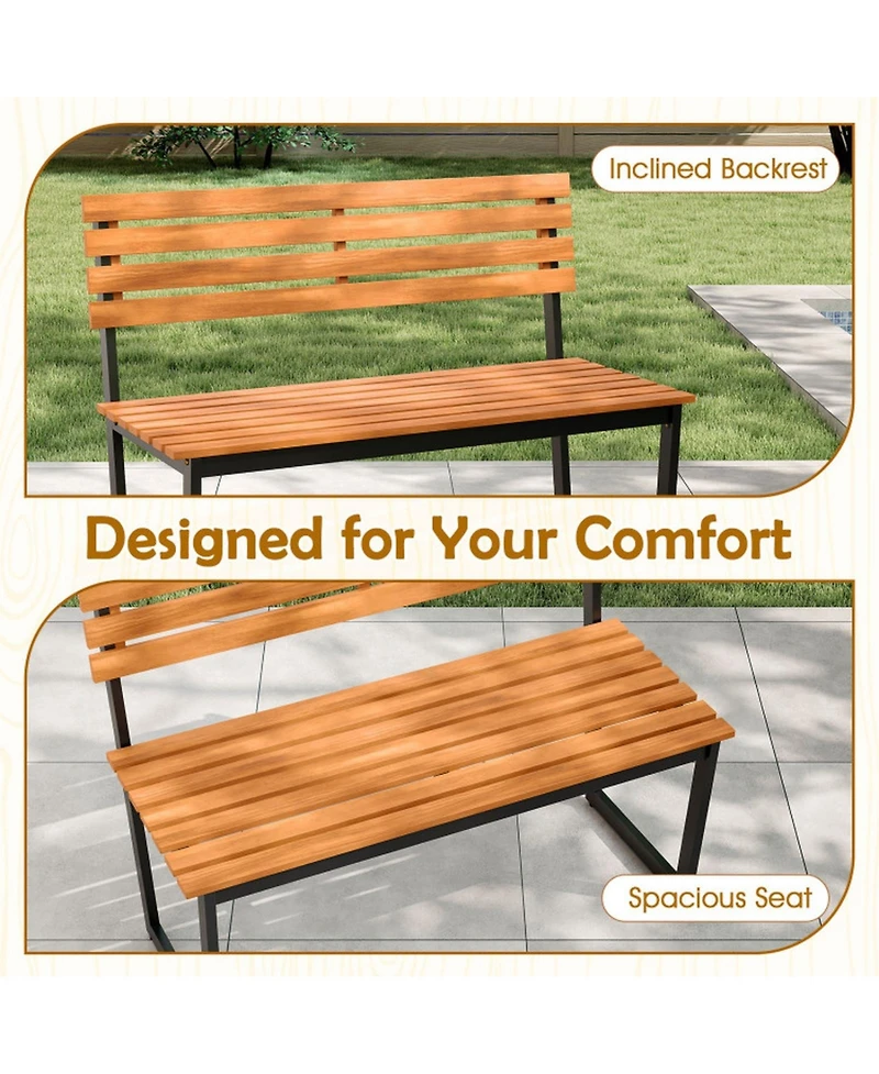 Sugift Acacia Wood Two-Person Outdoor Loveseat with Metal Frame