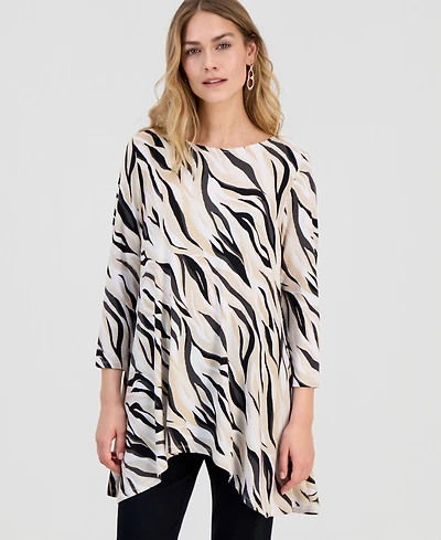 Jm Collection Women's Printed 3/4-Sleeve Swing Knit Top, Macy's Exclusive