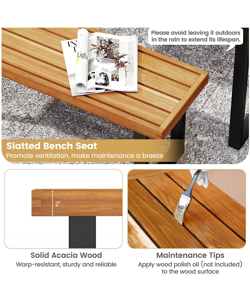 Sugift Acacia Wood Outdoor Dining Bench 48 in Long Patio Bench 1 Piece