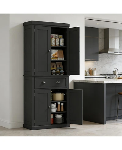 Clihome Freestanding Kitchen Pantry Storage Cabinet with Adjustable Shelves and Drawer
