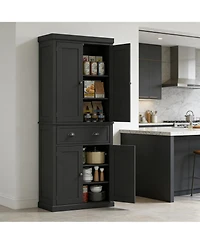 Clihome Freestanding Kitchen Pantry Storage Cabinet with Adjustable Shelves and Drawer