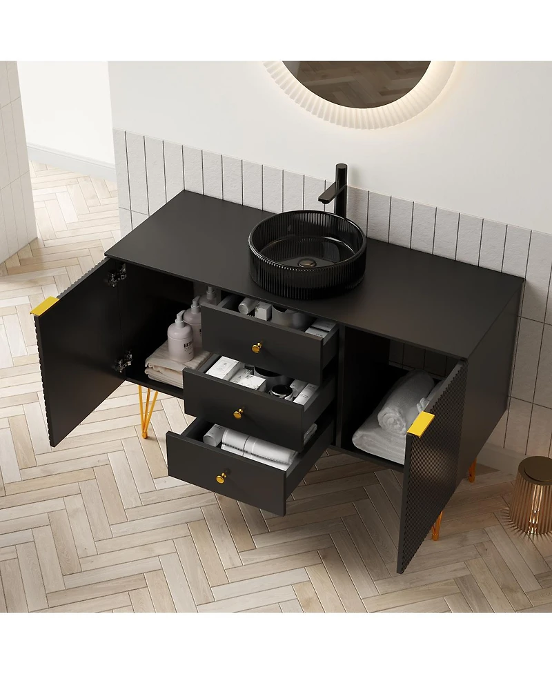 Sillysis 48 Inch Freestanding Bathroom Vanity with Sink, Sintered Stone Top, 3 Drawers and 2 Doors Storage, Pre-Assembled