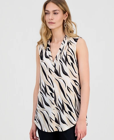 Jm Collection Women's Printed Sleeveless V-Neck Knit Top