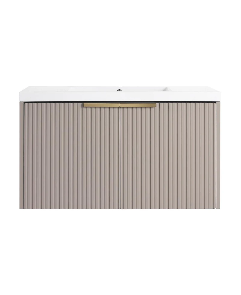 Sillysis 35.4 Inch Floating Bathroom Vanity with Resin Sink, Soft Close Doors, Modern Textured Panels and Ample Storage