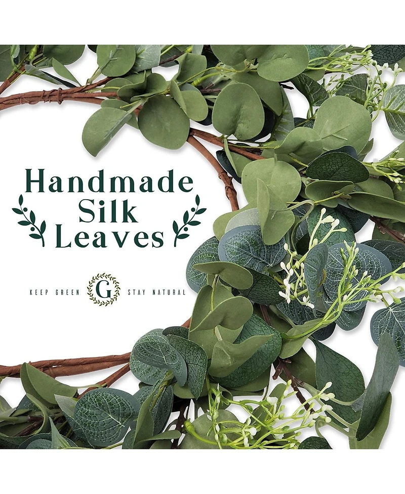 Gnuadz Eucalyptus Wreath Handmade Green Leaves Floral Wall Decor
