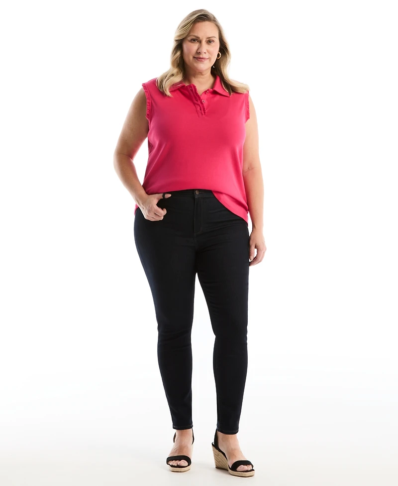 Rafaella Plus Ruffle Trim Sleeveless Polo Shirt