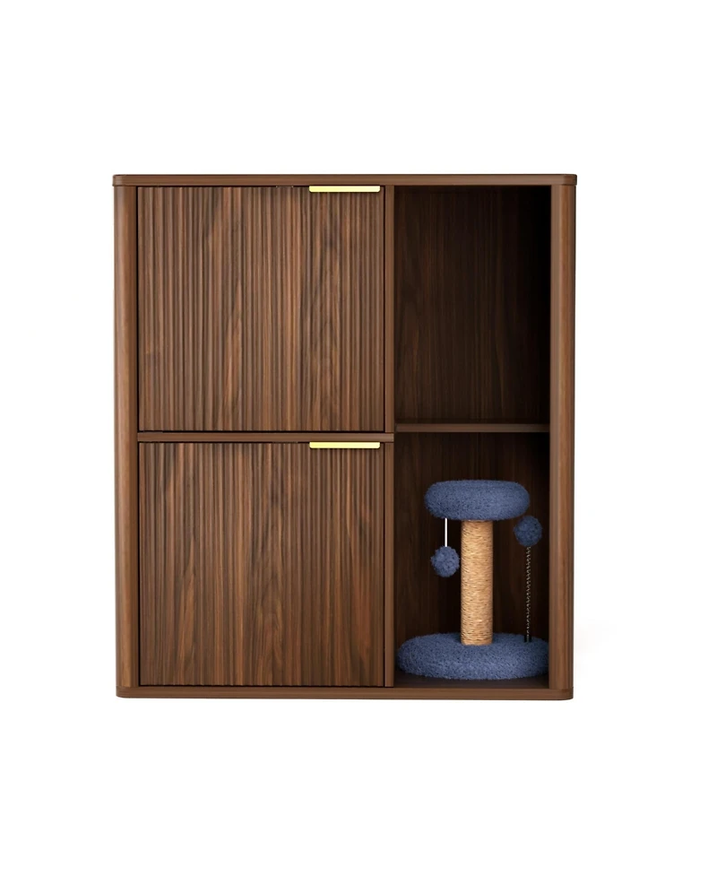 Zeus & Ruta 31.5'' Cat Litter Cabinet with Tree, Grooved Concealed Furniture Featuring Dual Doors