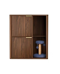 Zeus & Ruta 31.5'' Cat Litter Cabinet with Tree, Grooved Concealed Furniture Featuring Dual Doors