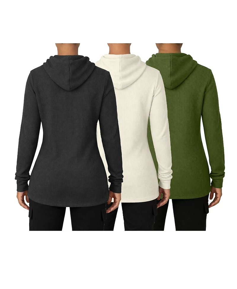 Blue Ice Women's Womeen's Loose Fit Waffle Knit Thermal Pullover Hoodie -3 Pack