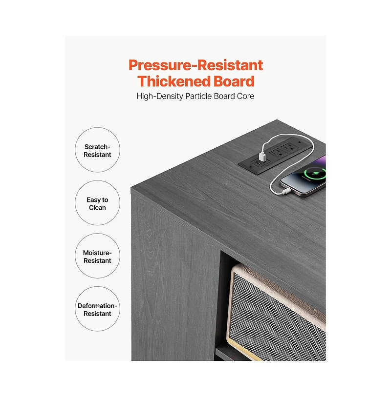 Sugift 3 Drawer Wooden File Cabinet Mobile Filing Cabinet with Power Strip Lockable Rolling File