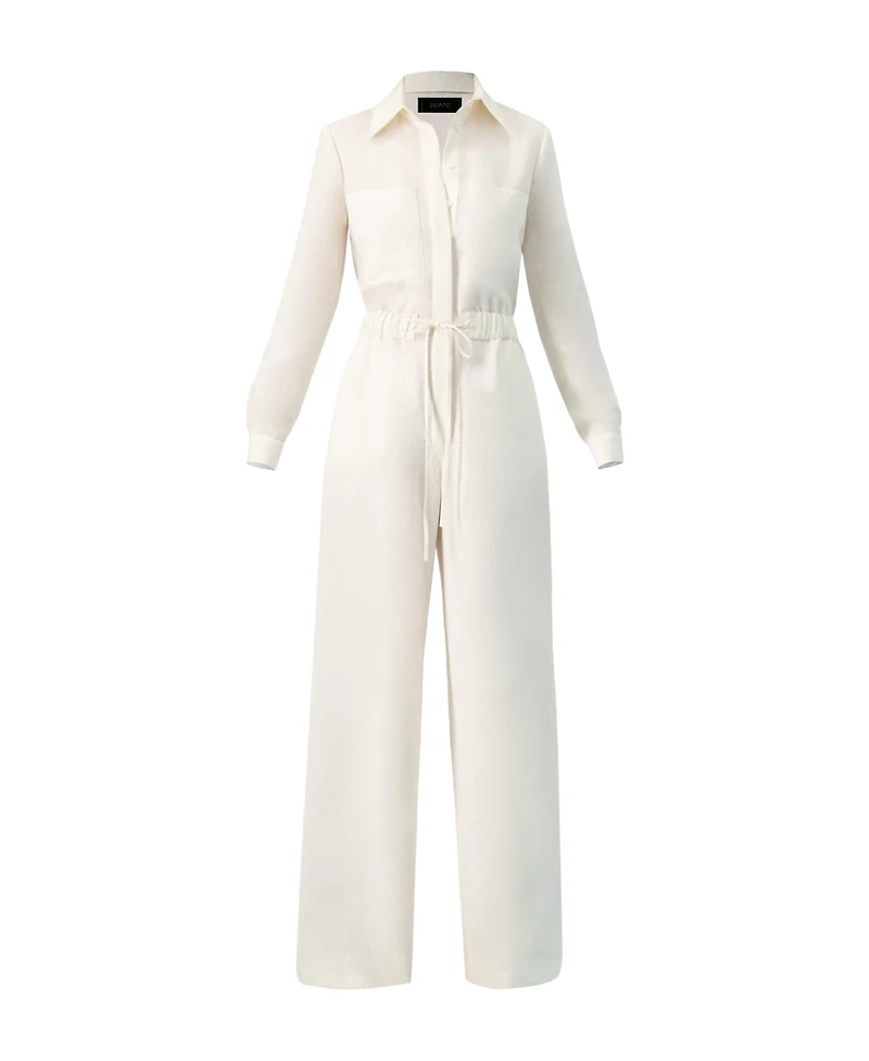 Ivonne Women's Linene Long Sleeve Collared Jumpsuit
