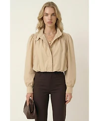 Modenaire Women's Cropped Point Collar Puff Sleeve Jacket