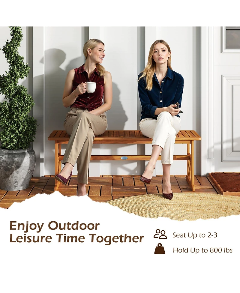 Gymax 51 Inches Acacia Wood Outdoor Bench w/ Slatted Seat and X-Shaped Frame