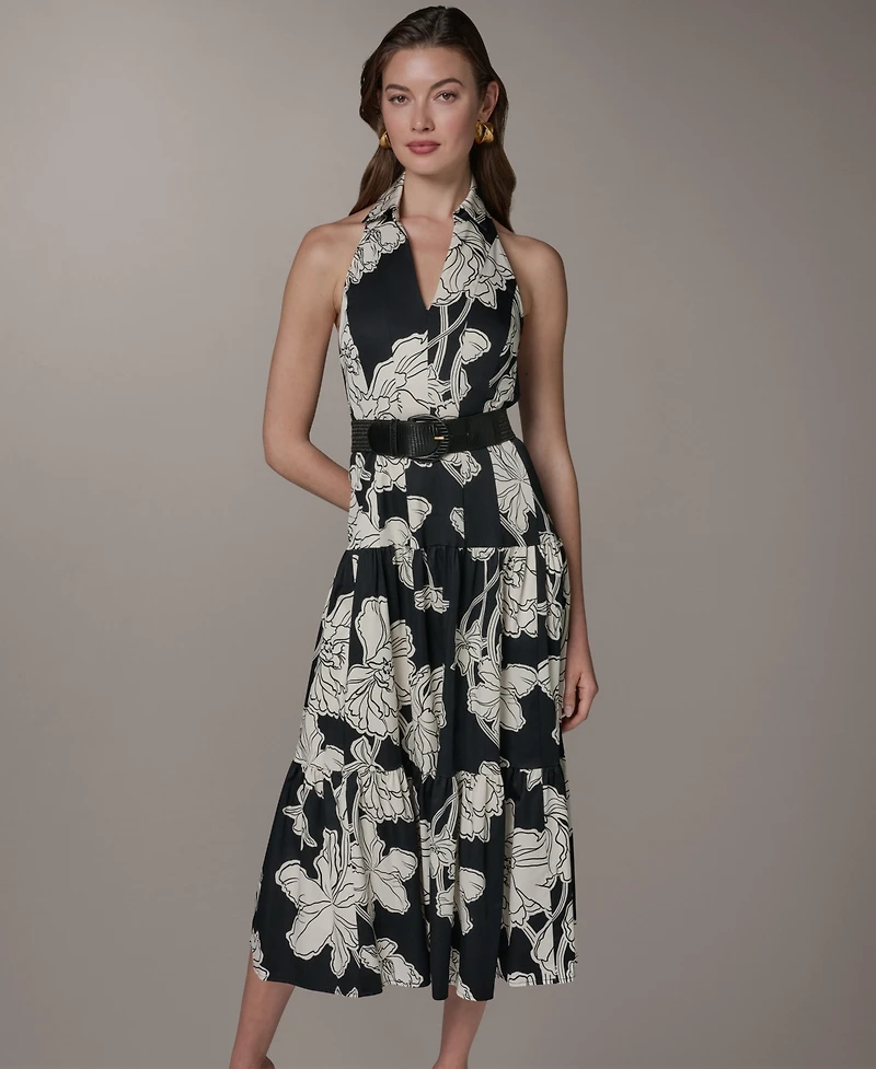 Donna Karan New York Women's Collared Halter A-Line Sleeveless Dress