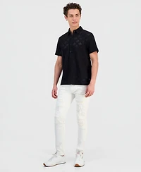 Guess Men's Geo Linework Jacquard Short-Sleeve Shirt