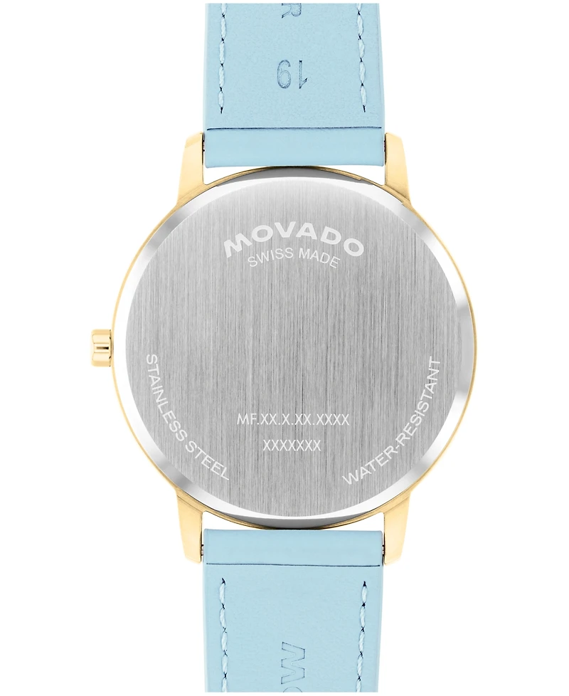Movado Men's Face Swiss Quartz Light Blue Leather Watch 39mm