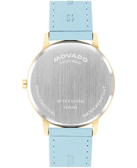 Movado Men's Face Swiss Quartz Light Blue Leather Watch 39mm