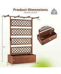 Gymax Wooden Planter Box w/Lattice Trellis Flat Roof Drainage for Climbing Plant