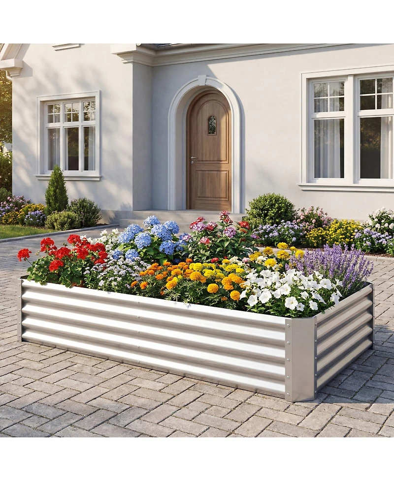 Gymax Galvanized Raised Garden Bed Rectangular Galvanized Metal Planter Box