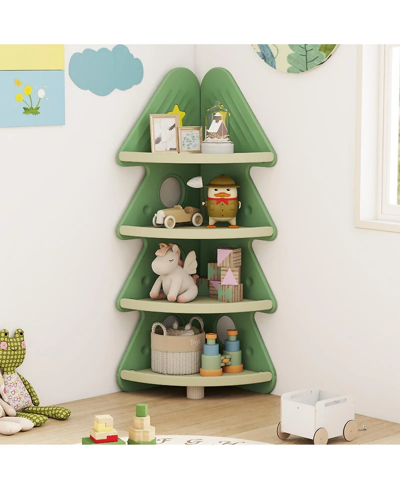 Slickblue Kids Corner Bookshelf 4 Tier Storage Display Rack for Nursery and Kids Room