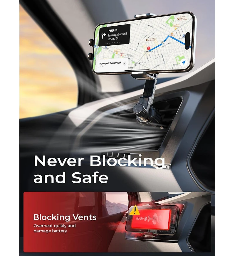 Lisen Car Vent Phone Mount, Adjustable Air Vent Holder with Extension Arm, One-Touch Release Hands-Free Mount for iPhone, Samsung, Android