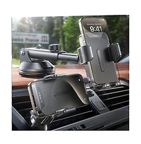 Lisen 3-in-1 Car Phone Mount, Dashboard Windshield Air Vent Holder with Adjustable Arm, Stable Universal Phone Holder for iPhone and Android