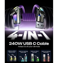 Lisen 2-Pack 240W 4-in-1 Charging Cable, Usb-c and Lightning Multi Charger Cable for All Devices, Fast Charging Cord for Travel, Home and Car