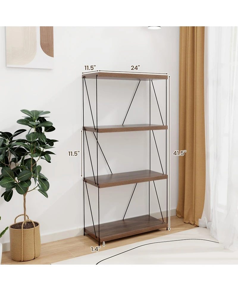 Gouun 4-Tier Freestanding Bookshelf with Metal Frame and Mdf Shelves