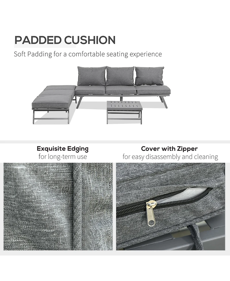 Outsunny 3-Piece Patio Couch Furniture Set with 2 Convertible Sofas,
