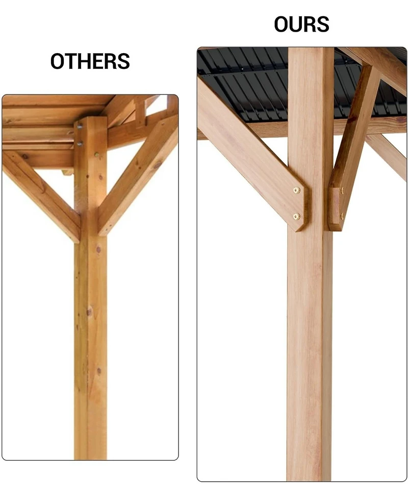 gaomon Hardtop Wood Gazebo 10ft x 12ft for All Weather, Double Metal Roof, Heavy Duty Wooden Frame, Net, and Curtain, Permanent Building for Patio