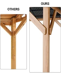 gaomon Hardtop Wood Gazebo 10ft x 12ft for All Weather, Double Metal Roof, Heavy Duty Wooden Frame, Net, and Curtain, Permanent Building for Patio