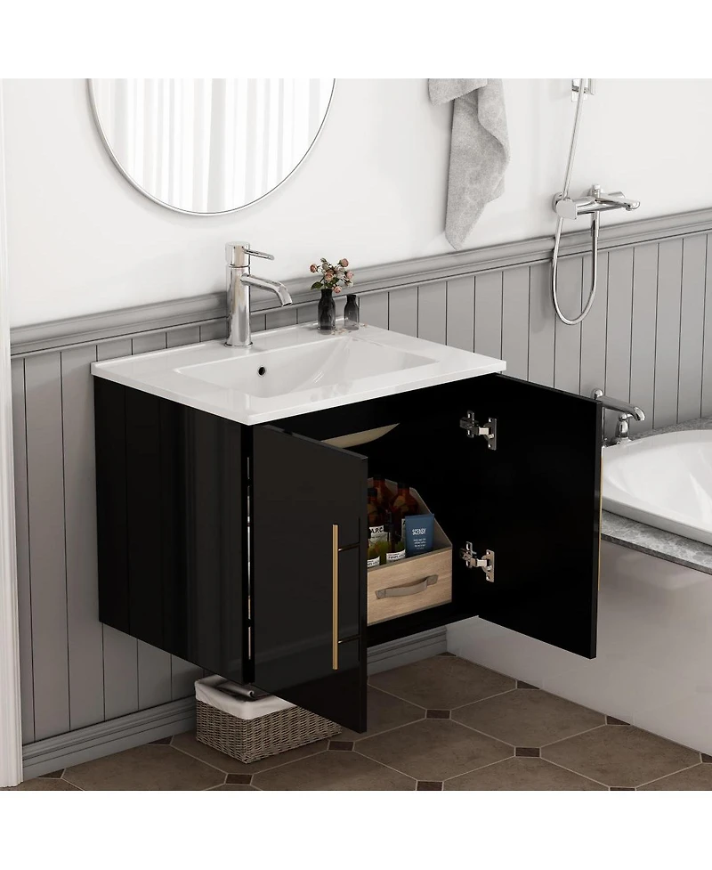 Sillysis Wall Mounted Bathroom Vanity with Sink, Double Doors, Soft Close Hinges