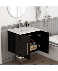 Sillysis Wall Mounted Bathroom Vanity with Sink, Double Doors, Soft Close Hinges