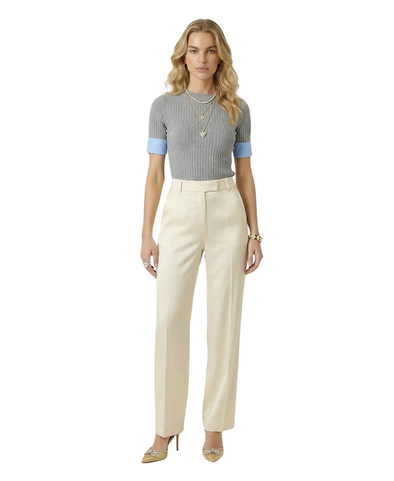 Modenaire Women's Ribbed Knit Contrast Cuff Top