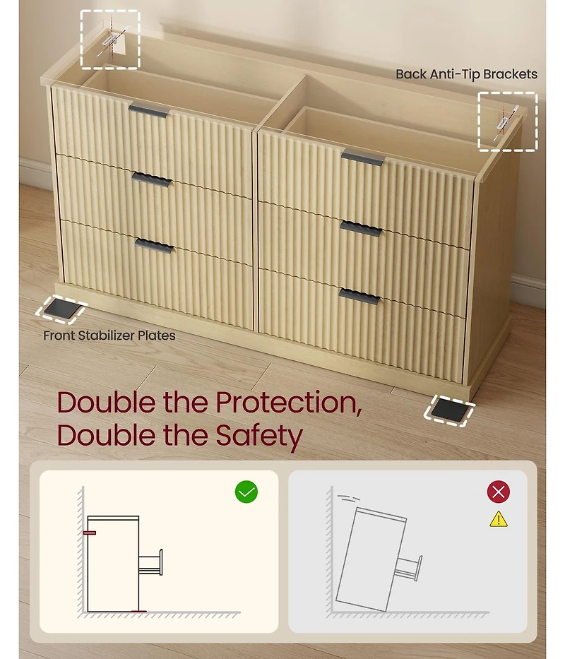 Slickblue 6 Drawer Bedroom Storage Dresser Double Wide Organizer Unit